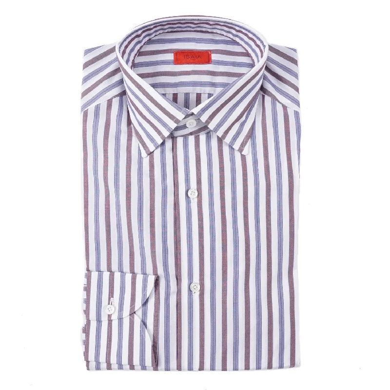 Isaia Modern 'Mix Fit' Striped Cotton Dress Shirt Beach