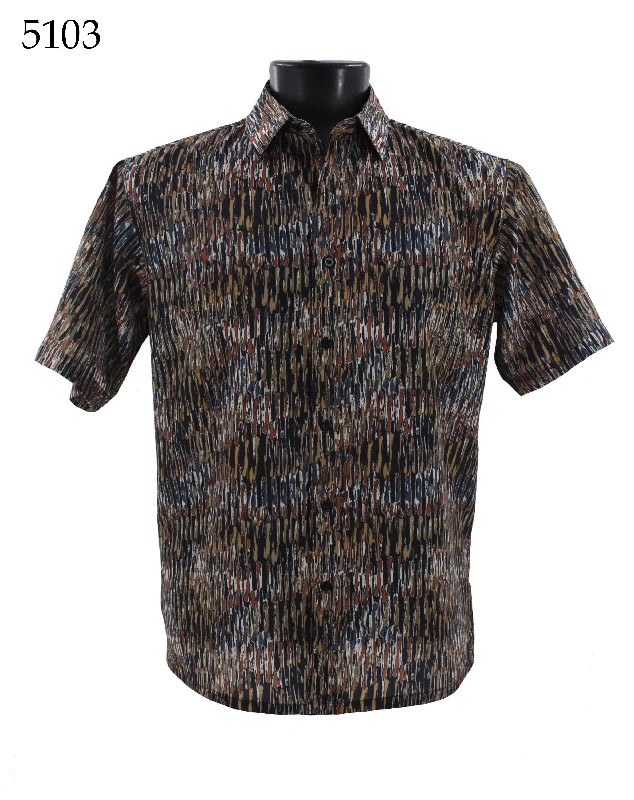 Bassiri Short Sleeve Button Down Casual Printed Men's Shirt - Abstract Pattern  #5103 Tailored