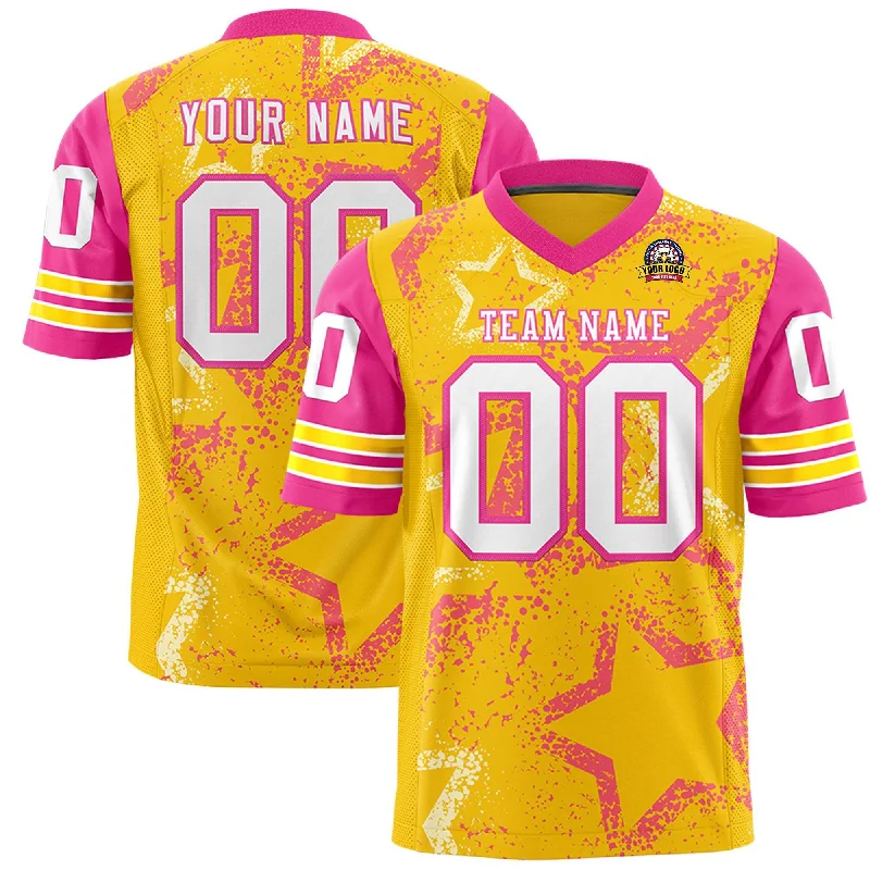 Custom Gold Orange-White Personalized Star Pattern Design Authentic Football Jersey Sleek Men's Contemporary Custom Gold Orange-White Personalized Star Pattern Design Authentic Football Jersey Sleek Men's Contemporary