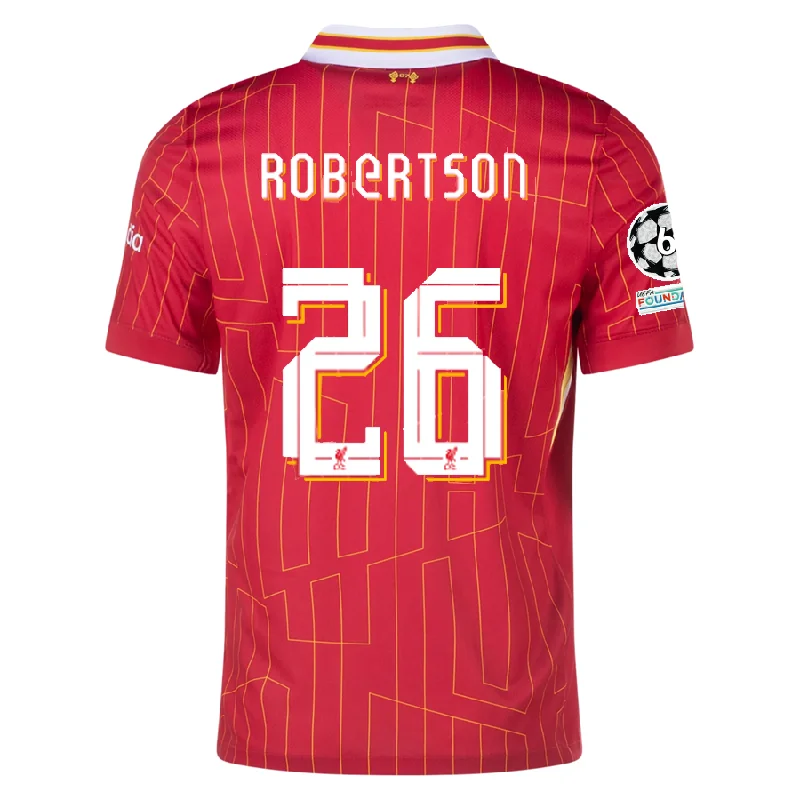 Nike Liverpool Andy Robertson Home Jersey w/ Champions League Patches 24/25 (Gym Red/Chrome Yellow) Dynamic Men's Moto Nike Liverpool Andy Robertson Home Jersey w/ Champions League Patches 24/25 (Gym Red/Chrome Yellow) Dynamic Men's Moto