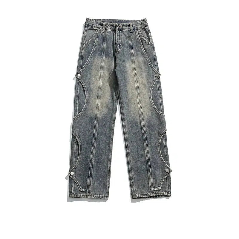 Button Wide-leg Straight Jeans Edgy Men's Punk