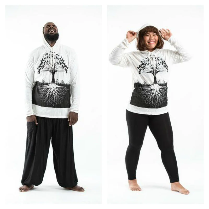 Plus Size Unisex Tree of Life Hoodie in White Confident Men's High