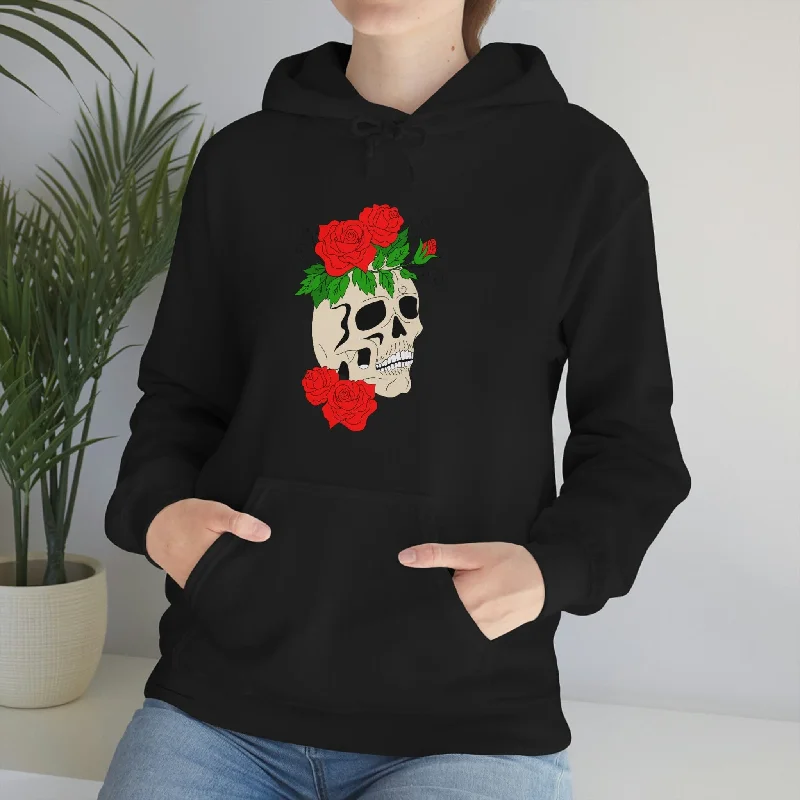 Skull Roses Print Hooded Sweatshirt Polished Men's Silk