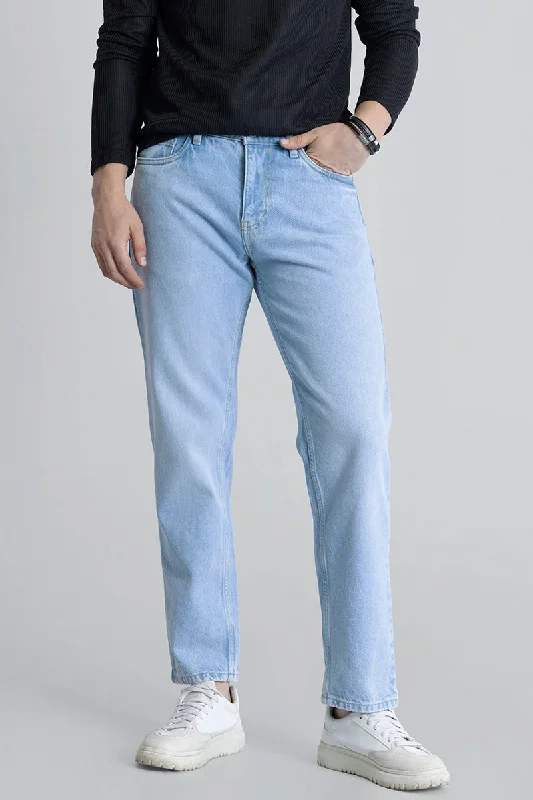 Refined Ice Blue Relaxed Fit Jeans Minimalist Men's Casual 