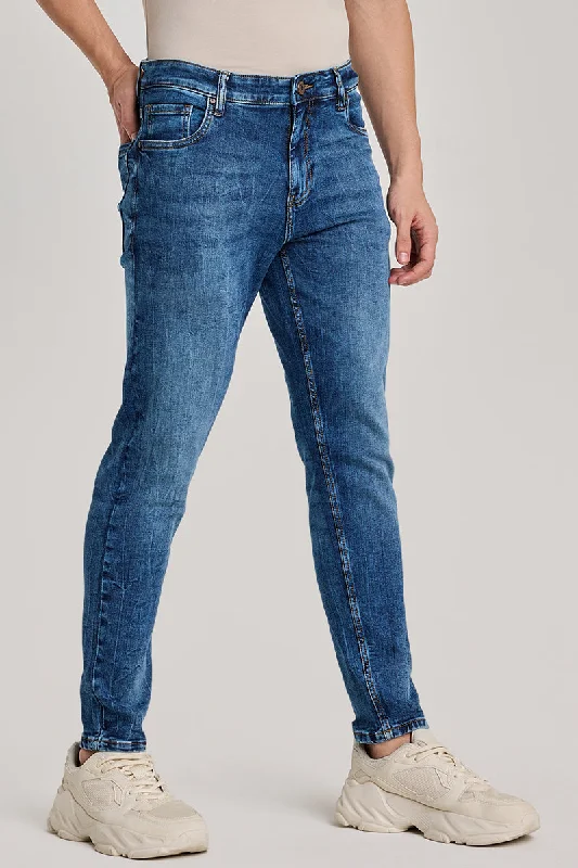 Blue Tapered Fit Jeans Monochromatic All