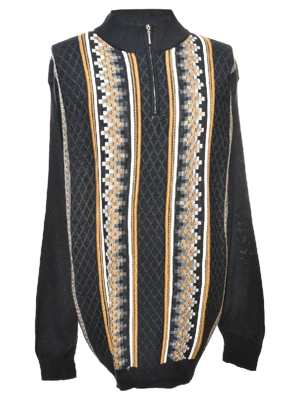Quarter Zip Blue Jumper - XL Traditional Men's Wool
