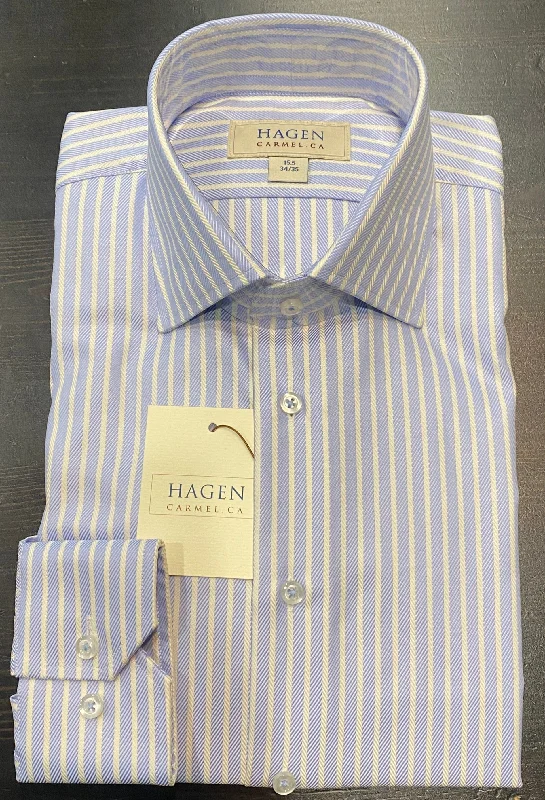 Hagen Carmel Light Blue Striped Dress Shirt Confident Men's High