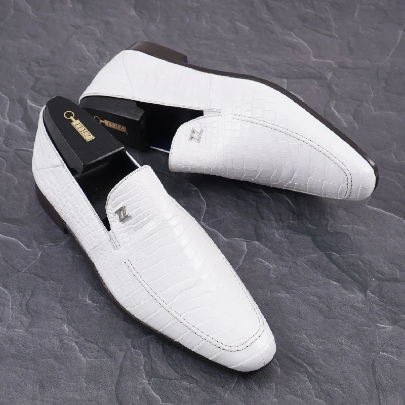 Zilli White Full Crocodile Loafers Minimalist Men's Casual 