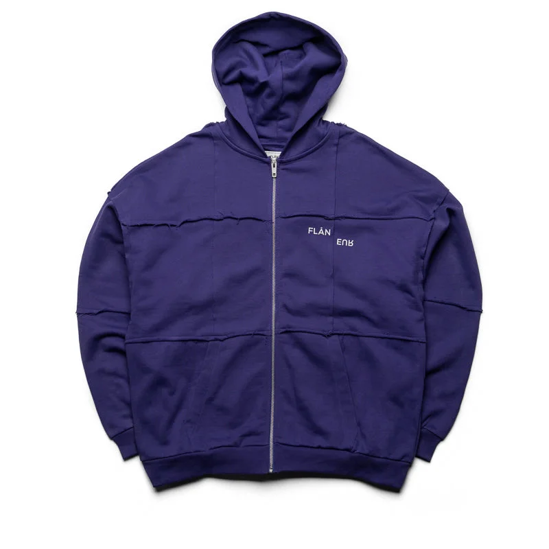 Flaneur Cut & Sew Zip Up Hoodie - Purple Edgy Men's Punk