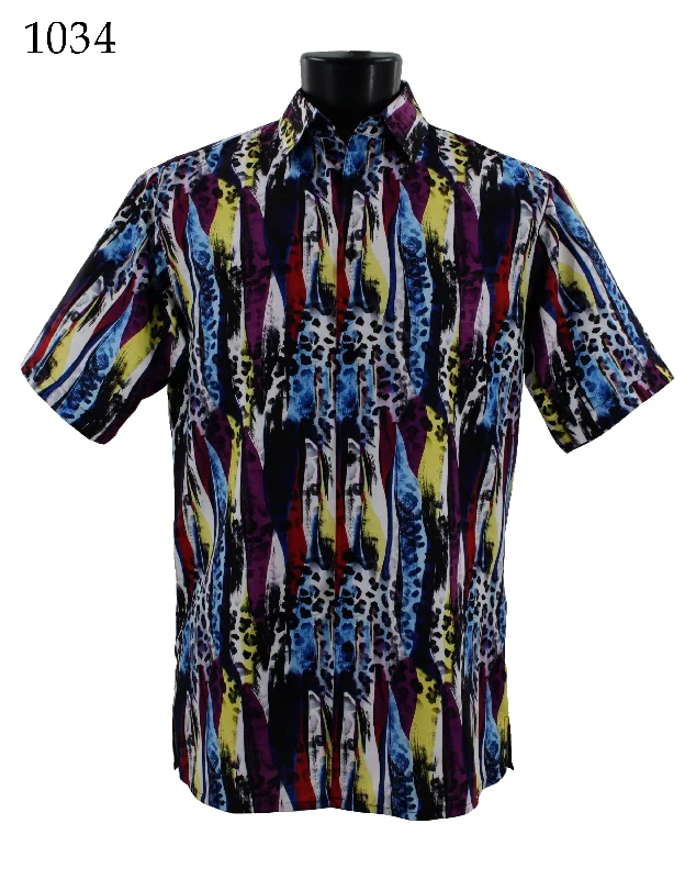 Bassiri Short Sleeve Button Down Casual Printed Men's Shirt - Abstract Pattern Purple #1034 Elegant Men's Cashmere