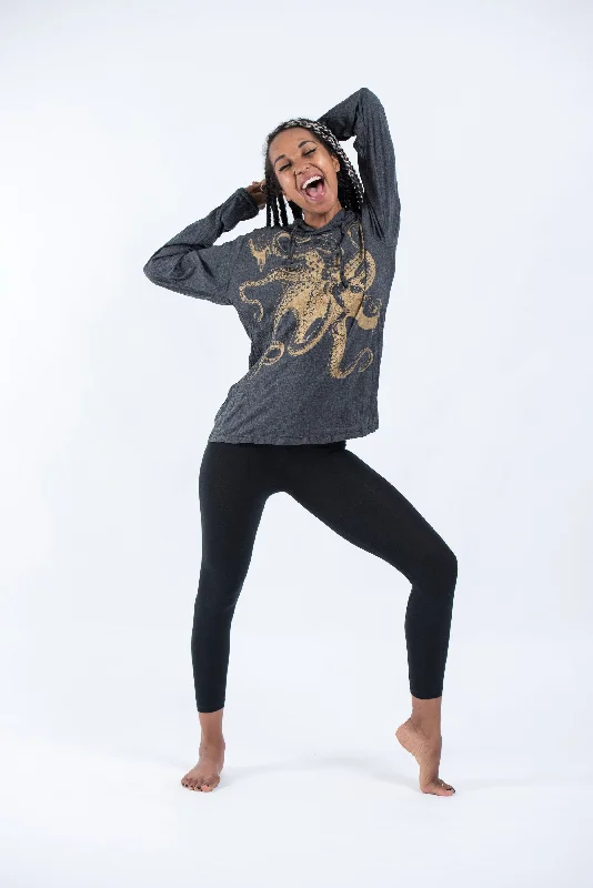 Unisex Octopus Hoodie in Gold on Black Organic