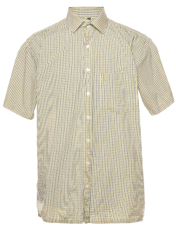 Blue & Yellow Short Sleeve Checked Shirt - M Laid
