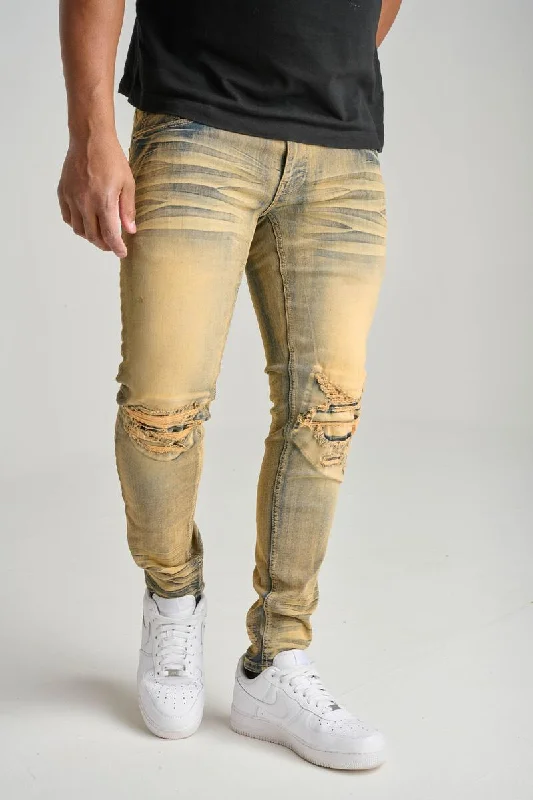 Spark 3D Crinkle & Cut Rip/Repair Stretch Jean (Desert) Casual Men's Loose