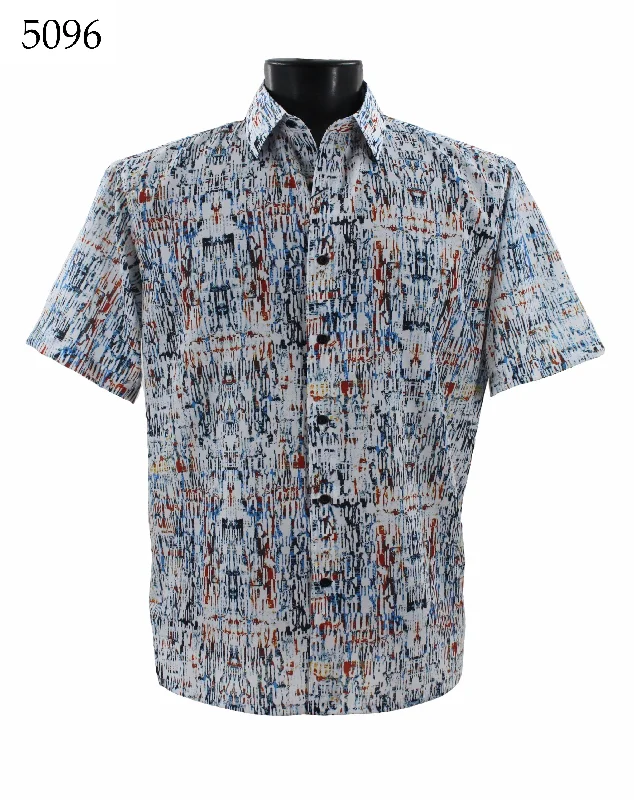 Bassiri Short Sleeve Button Down Casual Printed Men's Shirt - Abstract Pattern  #5096 Modern Men's 