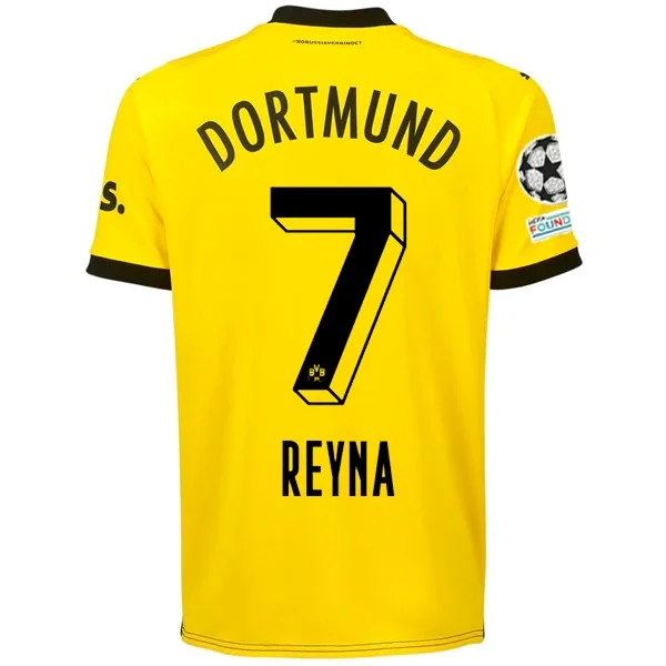 Puma Borussia Dortmund Giovanni Reyna Home Jersey w/ Champions League Patches 23/24 (Cyber Yellow/Puma Black) Cool Men's Distressed Puma Borussia Dortmund Giovanni Reyna Home Jersey w/ Champions League Patches 23/24 (Cyber Yellow/Puma Black) Cool Men's Distressed