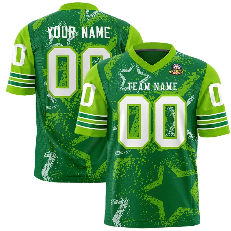 Custom Kelly Green Red-White Personalized Star Pattern Design Authentic Football Jersey Dapper Men's 1920S Custom Kelly Green Red-White Personalized Star Pattern Design Authentic Football Jersey Dapper Men's 1920S