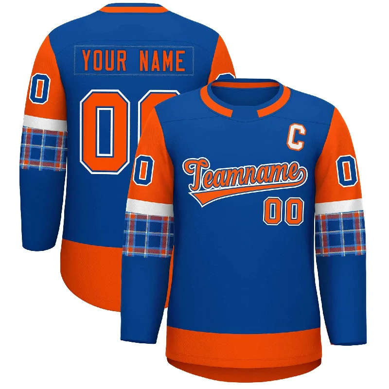 Custom Royal Orange Personalized Raglan Sleeves Round-Neck Hockey Jersey Rugged Men's Outdoor Custom Royal Orange Personalized Raglan Sleeves Round-Neck Hockey Jersey Rugged Men's Outdoor