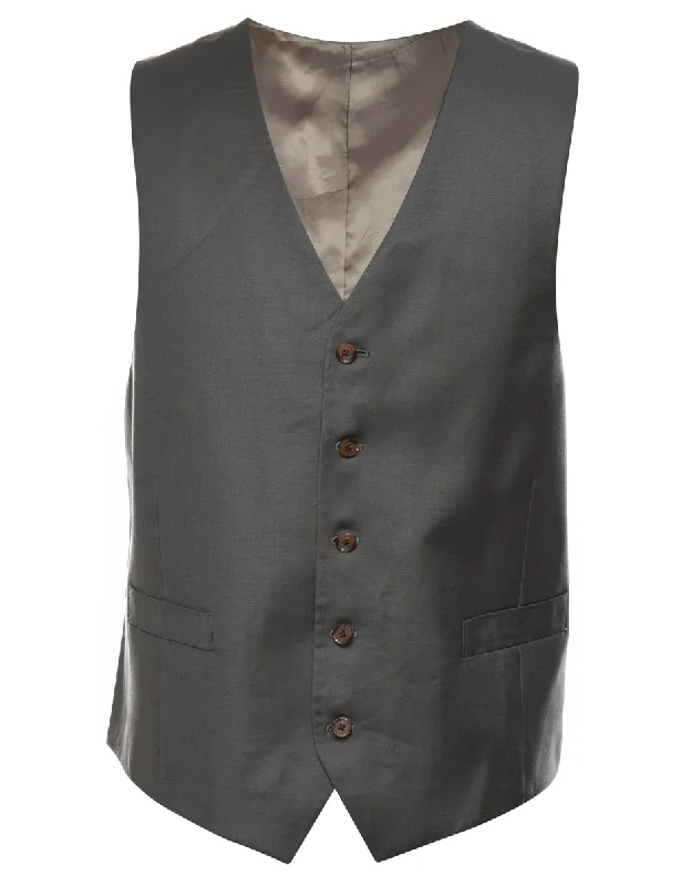 Button Front Grey Classic Waistcoat - L Unique Men's Patch