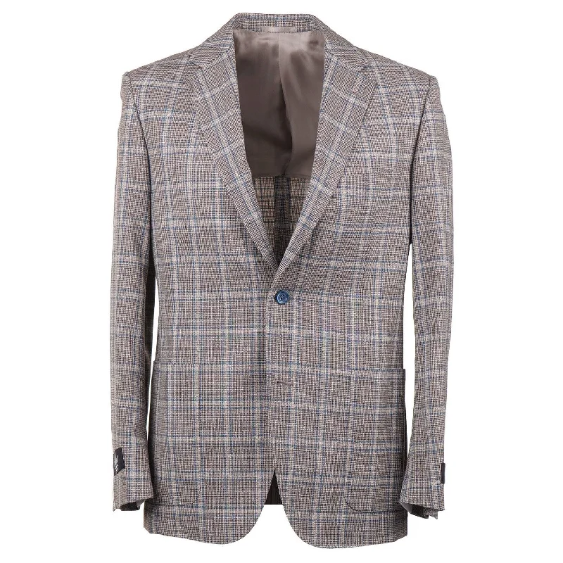 Belvest Slim-Fit Layered Check Wool-Silk Suit Casual Men's Short