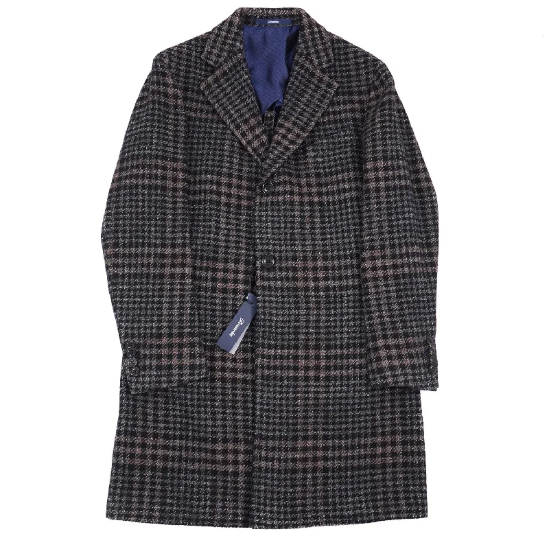 Drumohr Layered Plaid Wool Overcoat Unique Men's Patch