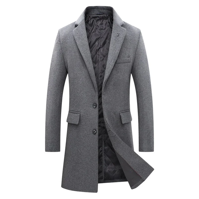 Men's Premium Business Long Wool Pea Coat Bold Men's Animal