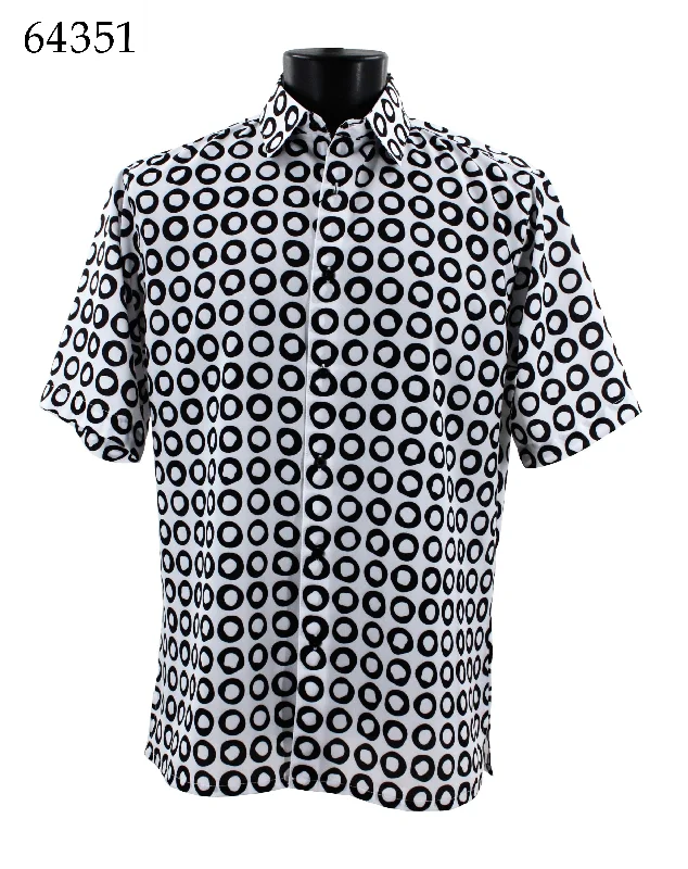 Bassiri Short Sleeve Button Down Casual Printed Men's Shirt - Circle Pattern Black #64351 Refined Men's European