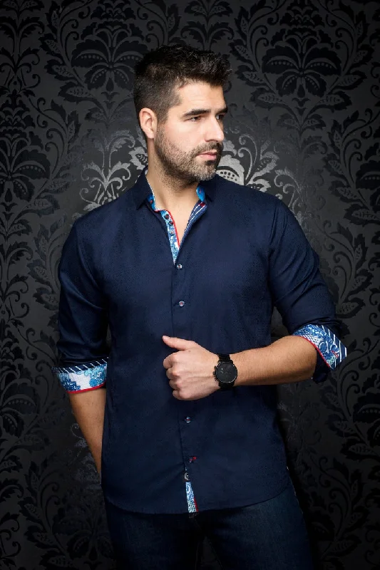 Au Noir Stretch Shirt | Adjani Navy Polished Men's Satin