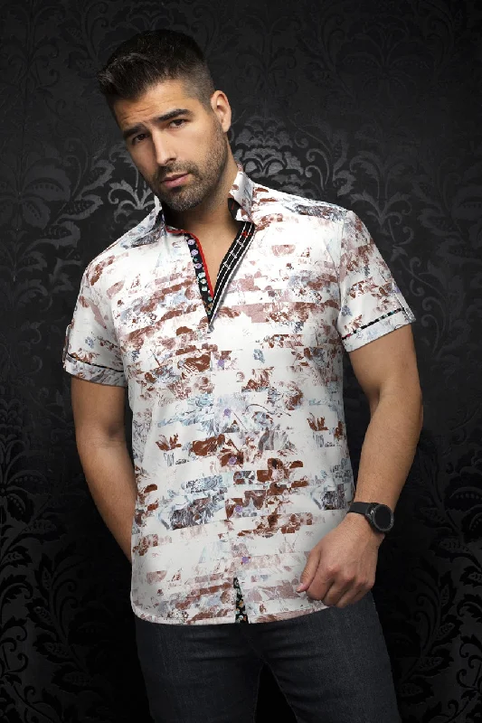 Au Noir  Extensible Short Sleeve Shirt | Suarez White Beige Sleek Men's Contemporary 