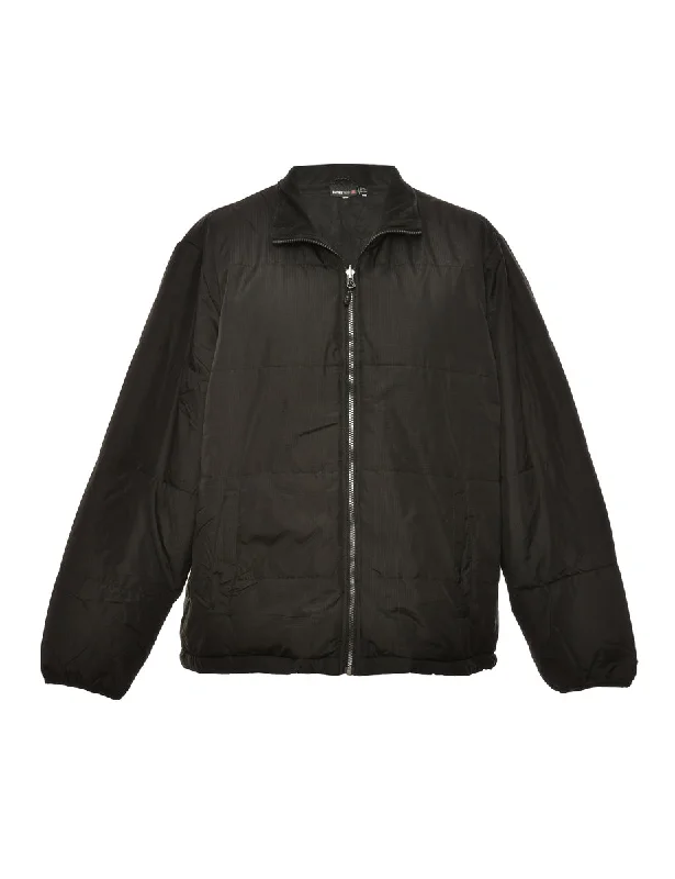 Zip-Front Black Puffer Jacket - XL Unique Men's Upcycled