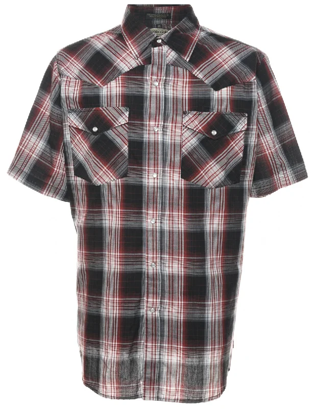 Short Sleeve Grey & Red Checked Shirt - XL Traditional Men's Wool