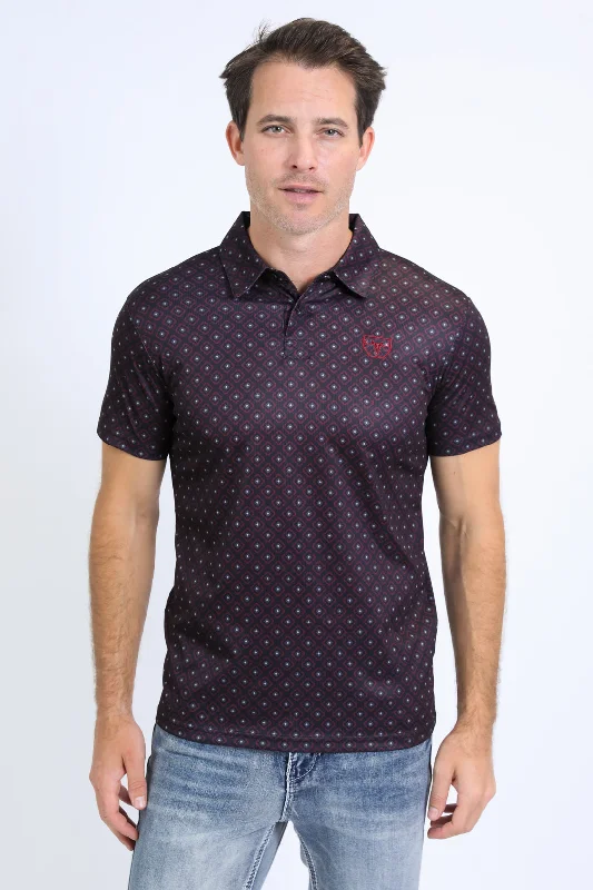 Mens Performance Fabric Print Black Polo Dapper Men's 1920S
