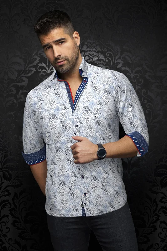 Au Noir Stretch Shirt | Murato Med Blue Dapper Men's 1920S