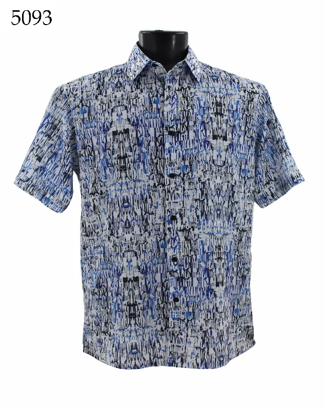 Bassiri Short Sleeve Button Down Casual Printed Men's Shirt - Abstract Pattern  #5093 Casual Men's Japanese 