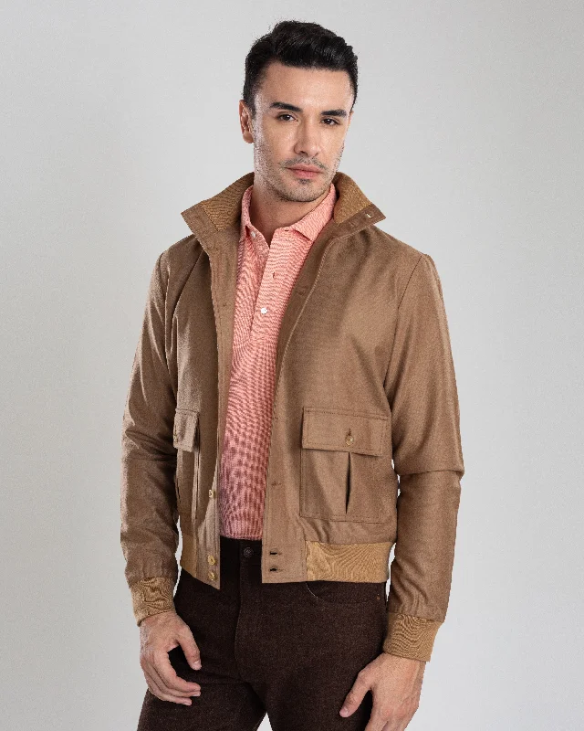 VBC: Sand Woolen Flannel Rib Collar Shirt Jacket Edgy Men's Punk