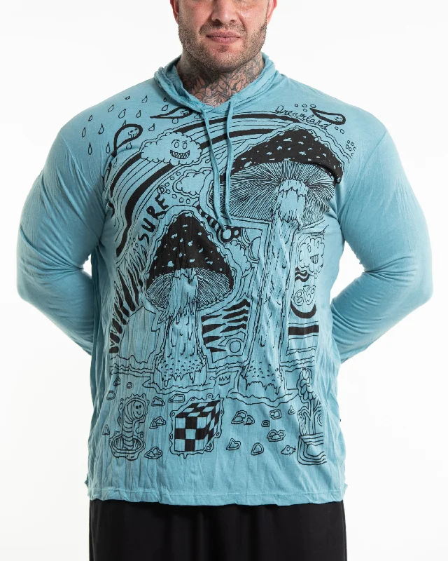 Plus Size Unisex Magic Mushroom Hoodie in Turquoise Earthy Men's Hemp