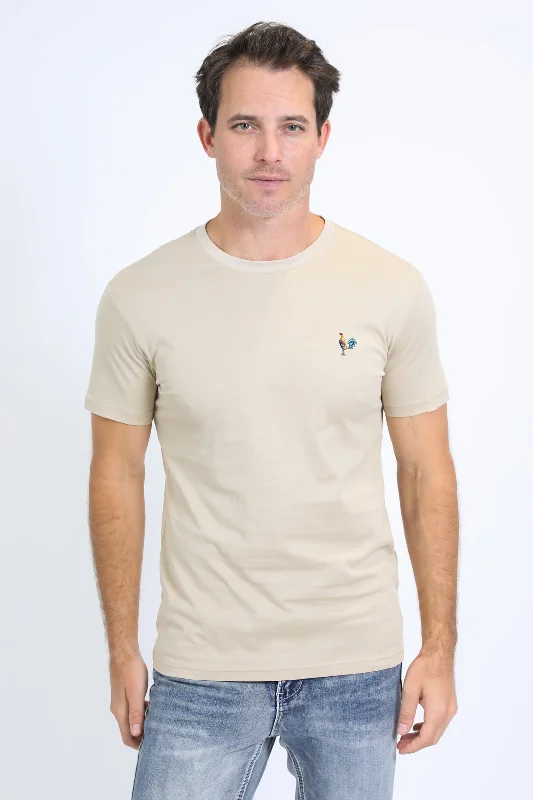 Men's Rooster Logo Cotton Beige T-Shirt Dynamic Men's Moto