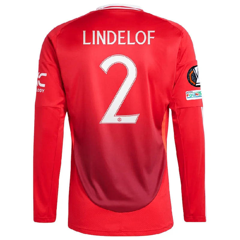 adidas Manchester United Victor Lindelof Long Sleeve Home Jersey w/ Europa League Patches 24/25 (Red) Artistic Men's Avant adidas Manchester United Victor Lindelof Long Sleeve Home Jersey w/ Europa League Patches 24/25 (Red) Artistic Men's Avant
