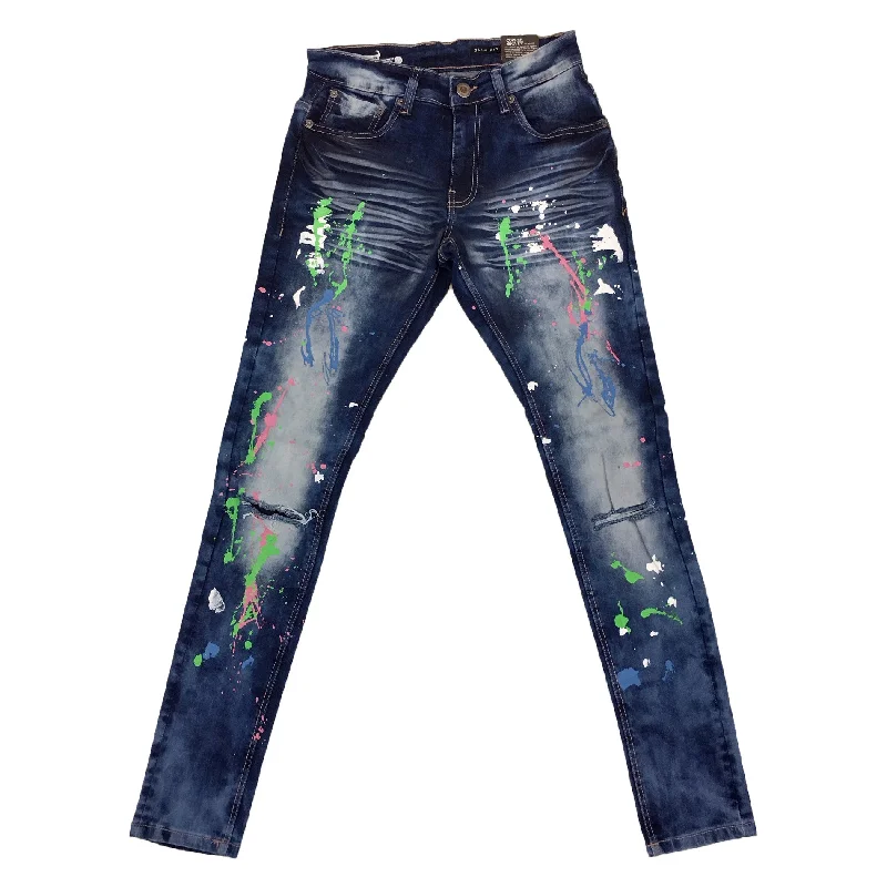 Copper Rivet Painted Ripped Jean (Medium Blue) Masculine Men's Thick