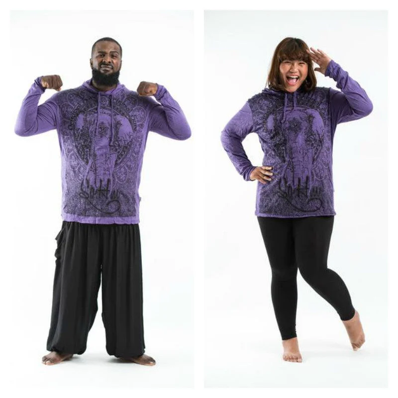 Plus Size Unisex Wild Elephant Hoodie in Purple Cool Men's Distressed