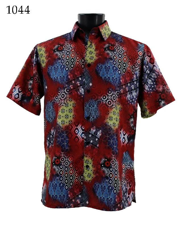 Bassiri Short Sleeve Button Down Casual Printed Men's Shirt - Abstract Pattern Red #1044 Confident Men's Power