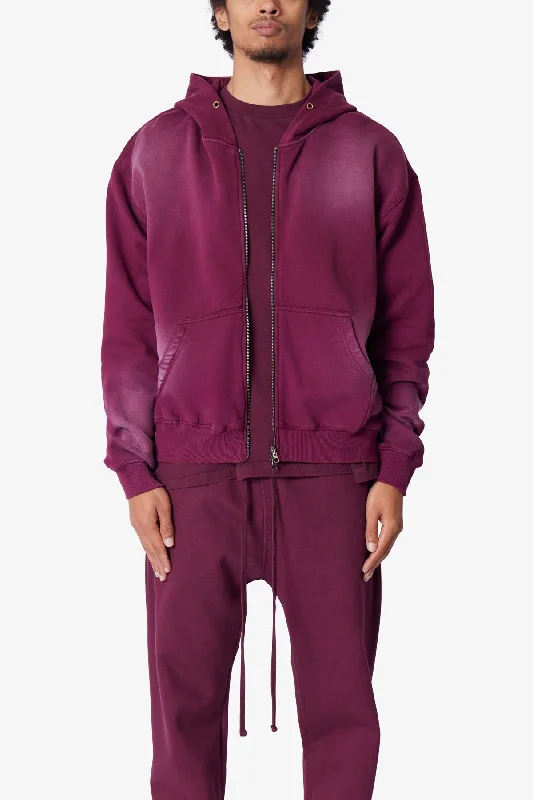 Faded Basic Zip Up Hoodie - Burgundy Traditional Men's Wool
