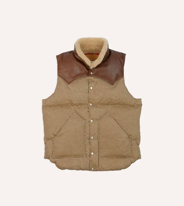 Rocky Mountain Featherbed for Drake's Brown Waxed Cotton Christy Down Vest with Shearling Collar Cool Men's Distressed