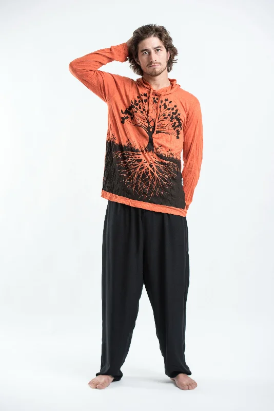 Unisex Tree of Life Hoodie in Orange Artistic Men's Hand