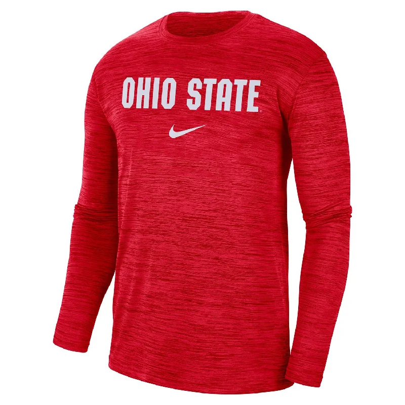 Ohio State Buckeyes Nike Team Issue Velocity Authentic Scarlet Long Sleeve T-Shirt Modern Men's Geometric