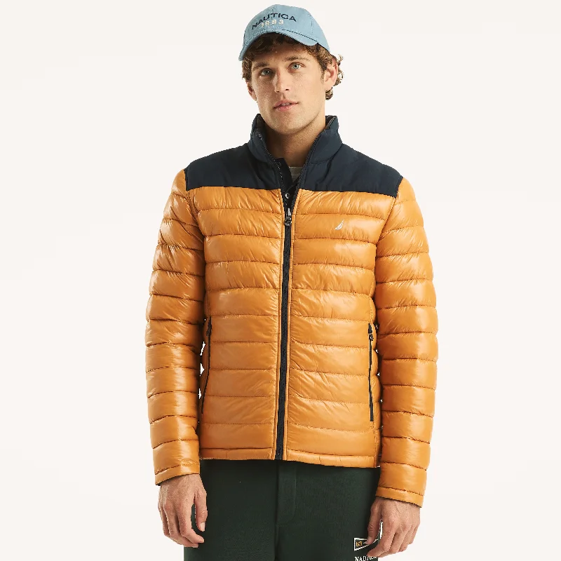 Nautica Mens Reversible Mixed Media Quilted Jacket Polished Men's Satin