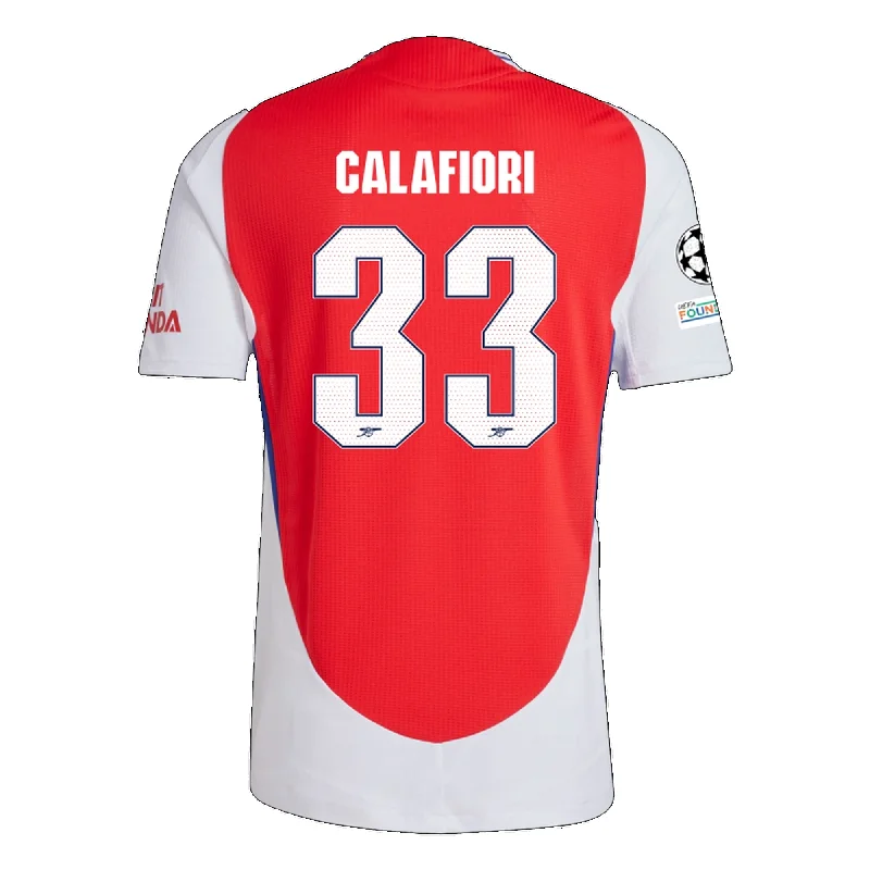 adidas Arsenal Authentic Riccardo Calafiori Home Jersey w/ Champions League Patches 24/25 (Better Scarlet/White) Tough Men's Military