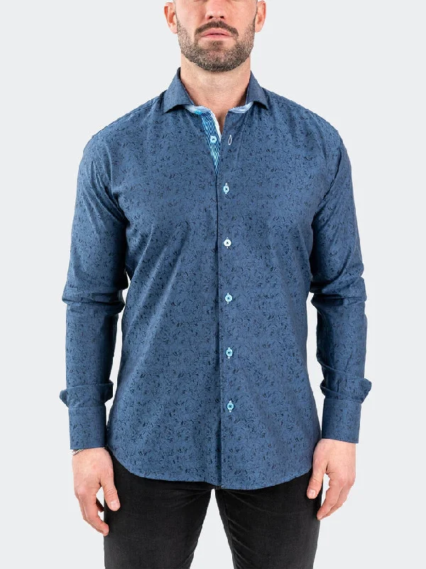 Maceoo Stretch Shirt | Einstein JacqFoxtrot Navy Polished Men's Satin