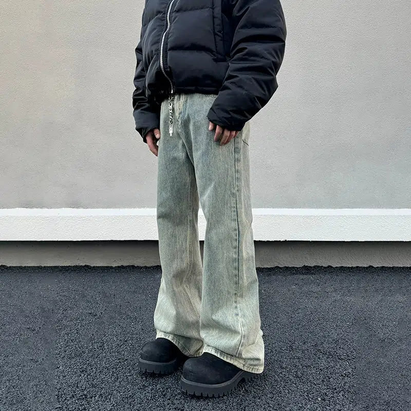 Yellow Mud Wide-Leg Jeans Elegant Men's Cashmere