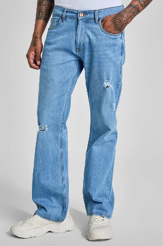 Light Blue Distressed Bootcut Jeans Bold Men's Animal