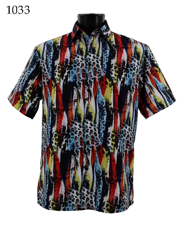 Bassiri Short Sleeve Button Down Casual Printed Men's Shirt - Abstract Pattern Orange #1033 Casual Men's Loose